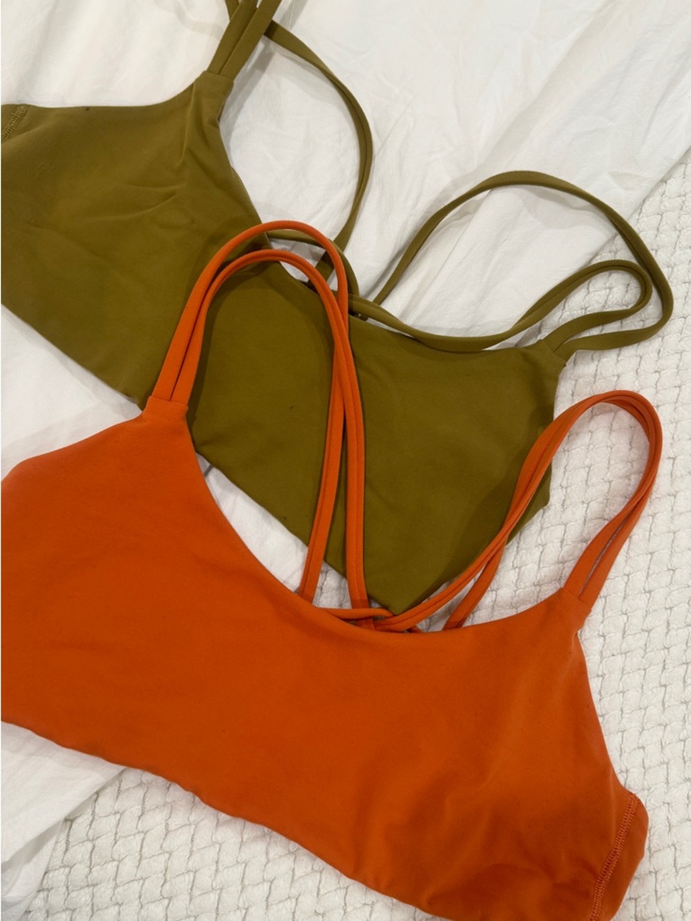 Aritzia Olive Green & Orange Double Sports Bras